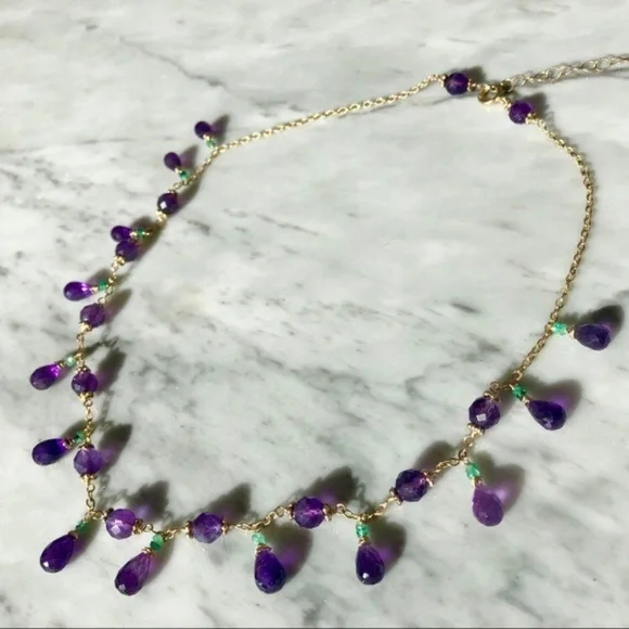 Natural African Amethyst Brazilian Emerald Gold Filled Necklace